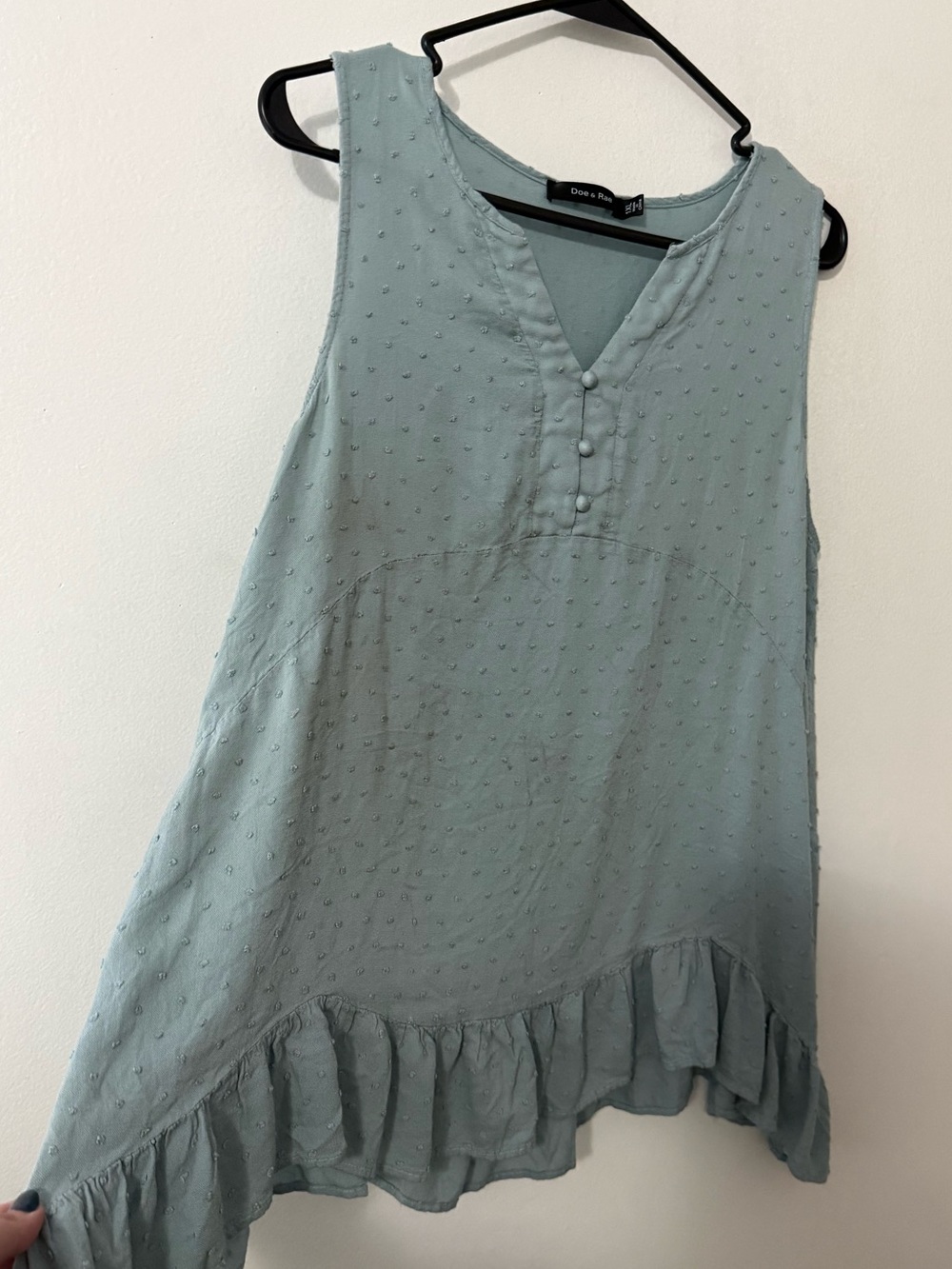 Doe & Rae Dusty Blue Swiss Dot Ruffle Tank - Picture 2 of 4